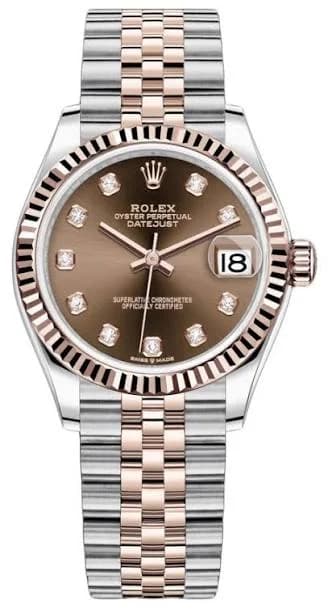 Rolex Datejust 31, chocolate dial, diamond, steel and rose gold