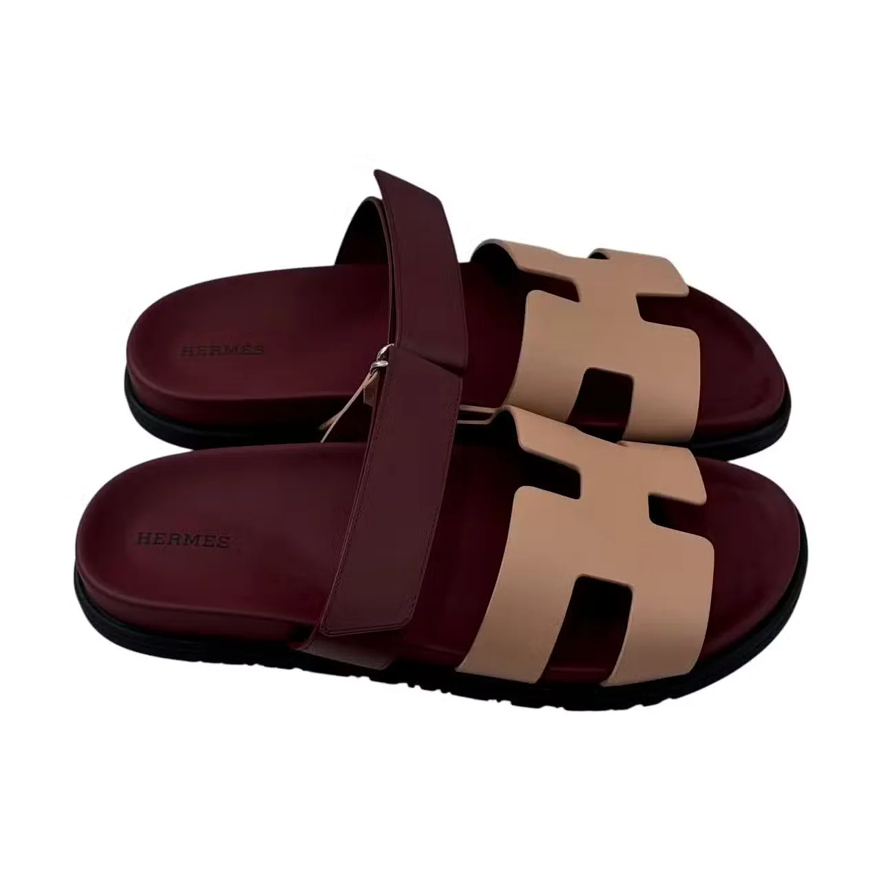 Hermès Chypre sandals, maroon with canvas