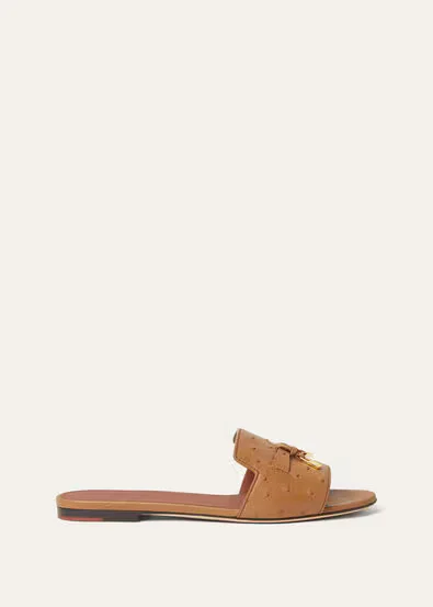 Loro Piana Summer Charms flat mule, canvas and calf, vicuna